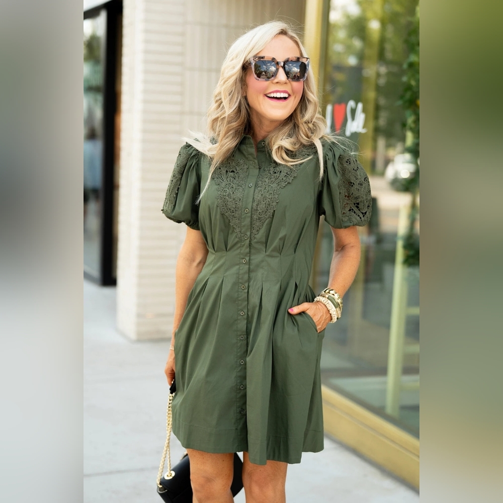 NWOT Avara Green Button-Up Dress